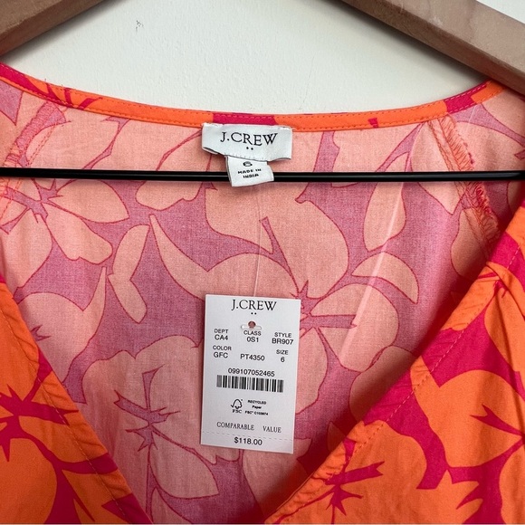 New J. Crew Pink Orange Floral Tiered V-Neck Midi Dress Puff Sleeves BR907 guava - Picture 6 of 16